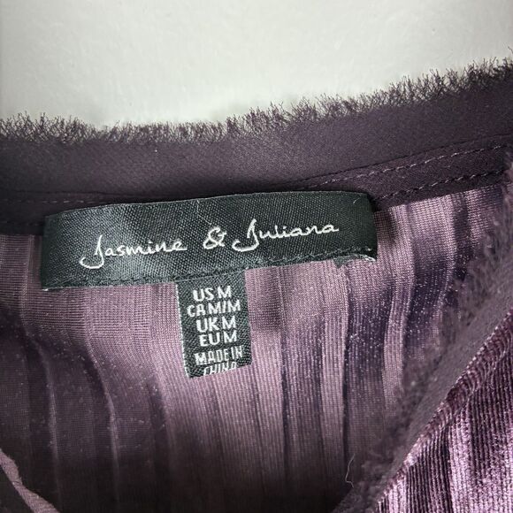 Jasmine Velvet Cami Top Sz M Purple Pleated Blouse Elegant Minimalist Dark - Picture 5 of 7